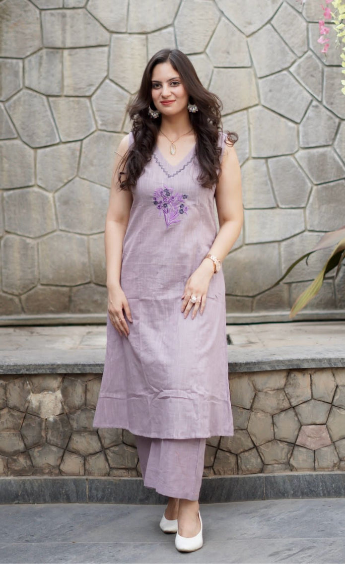Full outfit layout showing kurti and plazo length

