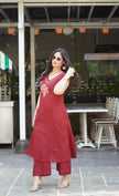 Embroidered cotton kurti plazo set with mega sleeves – front view

