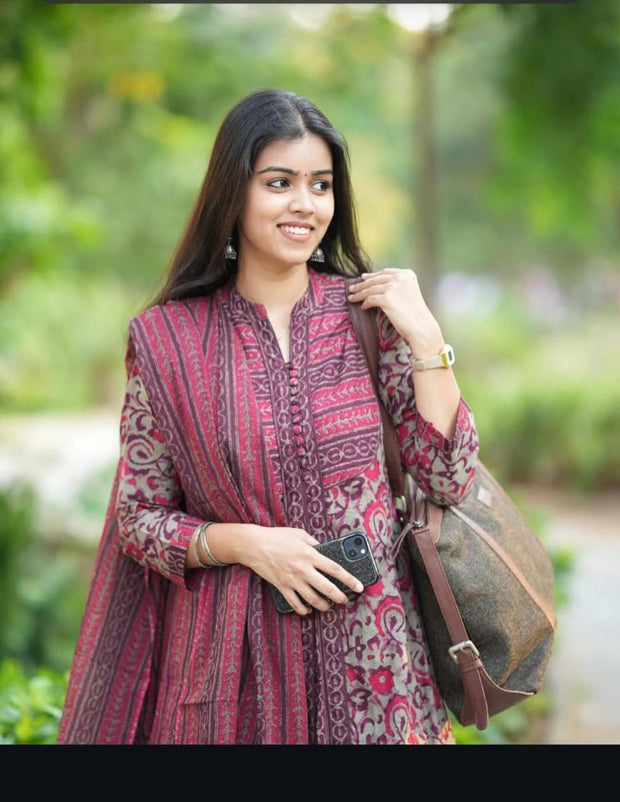 Close-up of button details on full-sleeved anarkali kurti


