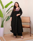 black A-line kurta pant set full front view

