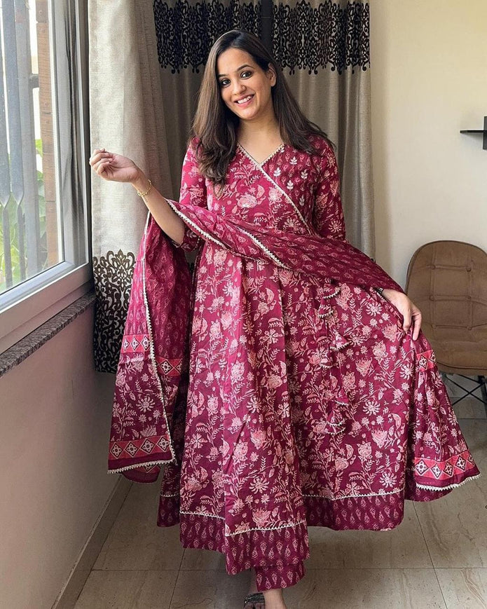 Anarkali Angrakha kurta set with dupatta – full front view


