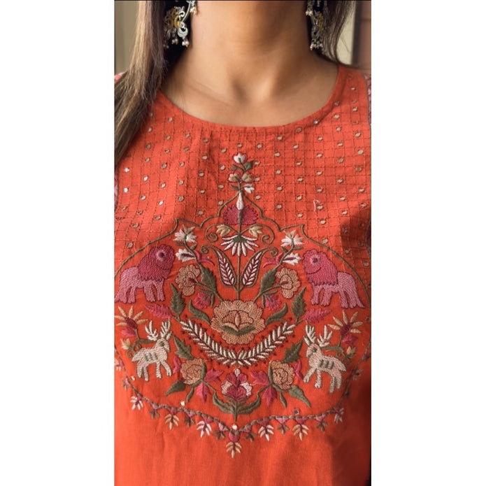 Meher Orange Chikankari Embroidery Suit Set