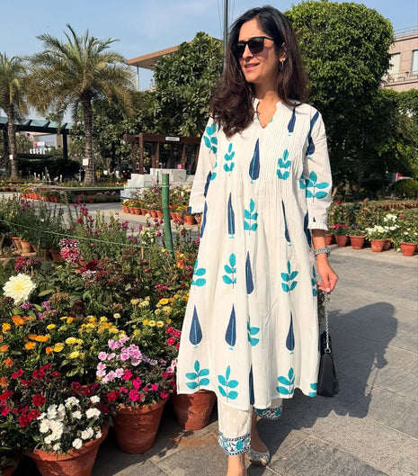 Taj cotton pintex kurti set with stylish sleeves and plazo pants

