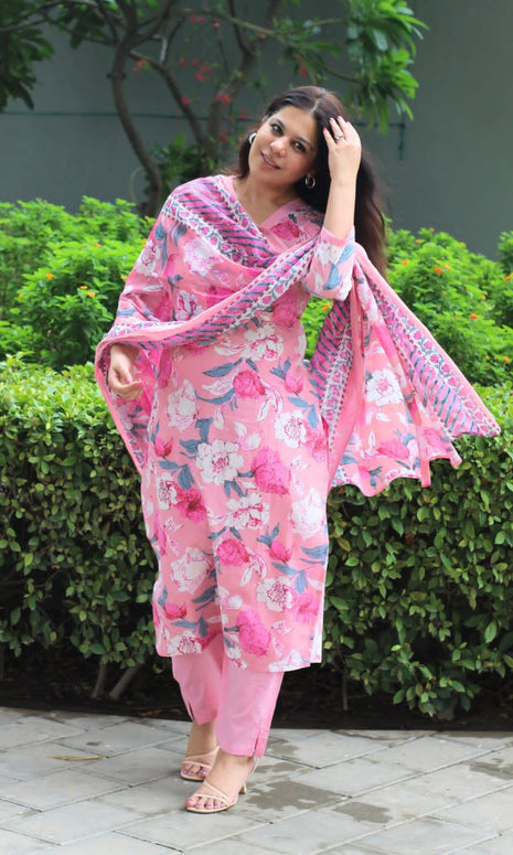 Paridhi Hand Block Printed Cotton Suit Set with Dupatta