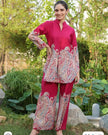 Woman wearing digital print cotton lilan coord set


