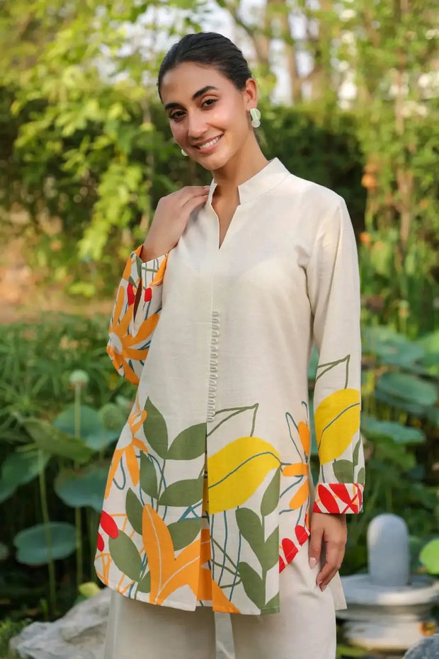 Two-piece cotton outfit for women with print work

