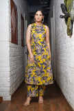 Front pose in cotton A-line kurta set with plazo

