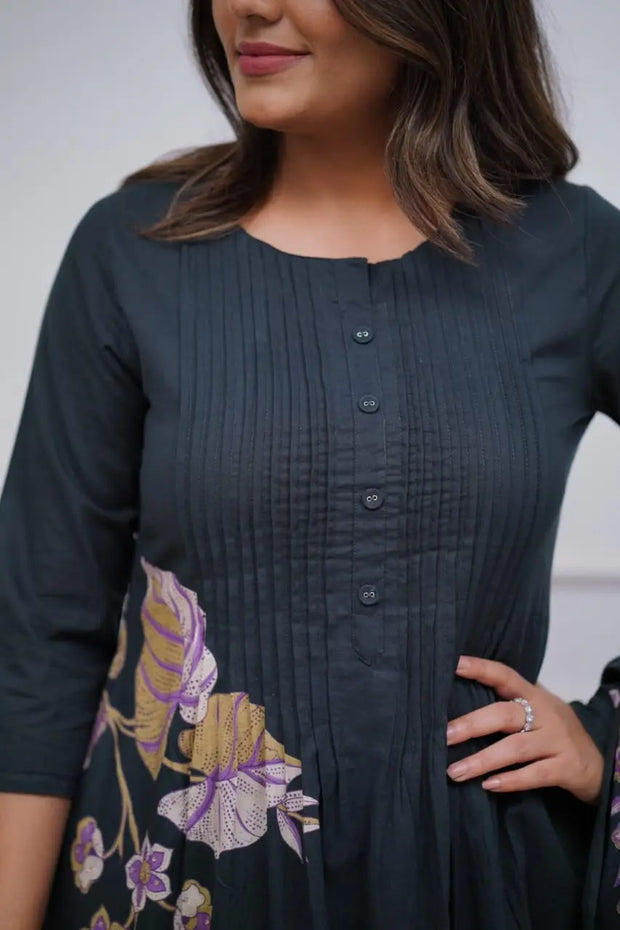 Close-up of self-print on cotton kurti fabric

