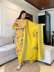 Cotton suit set with lightweight dupatta in soft hues

