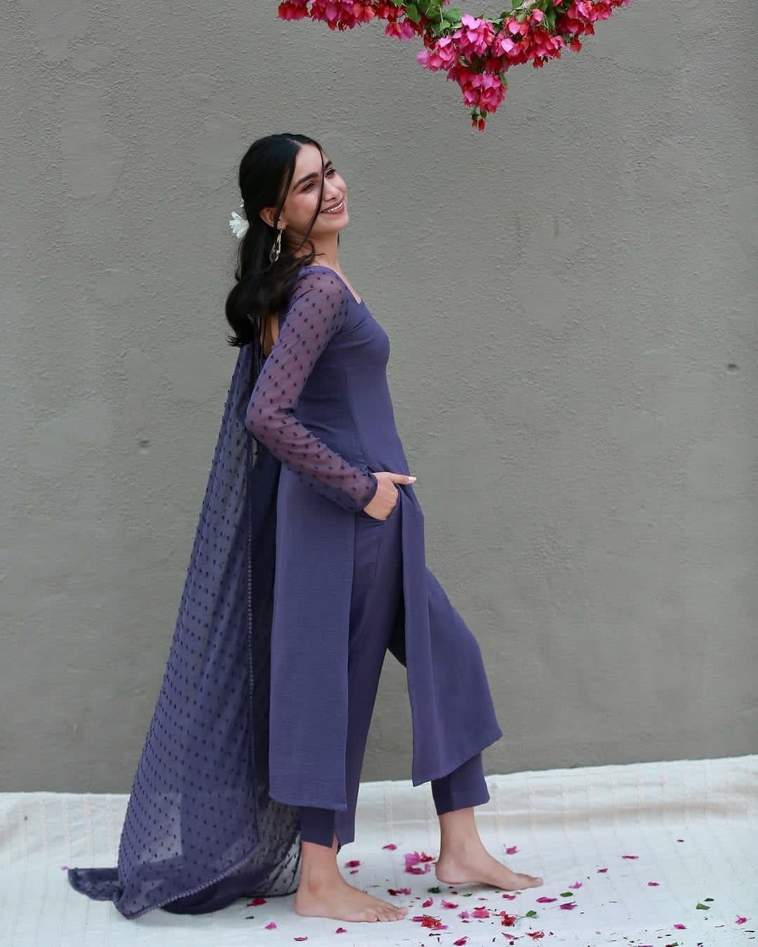 Georgette thousand-buti dupatta paired with cotton suit set

