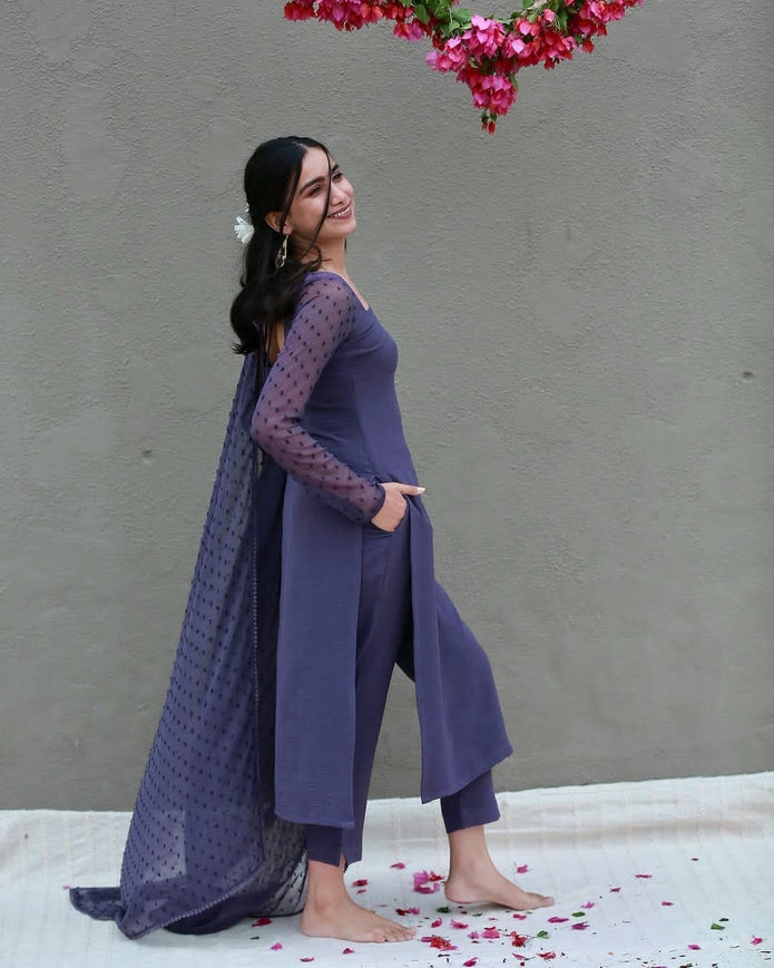 Georgette thousand-buti dupatta paired with cotton suit set


