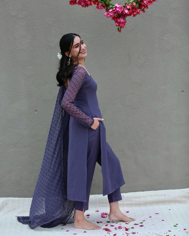 Georgette thousand-buti dupatta paired with cotton suit set

