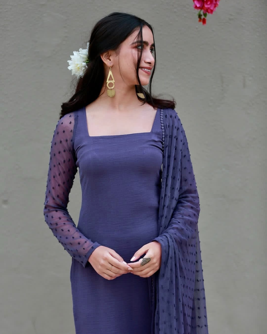 Close-up of breathable cotton fabric kurti and pant

