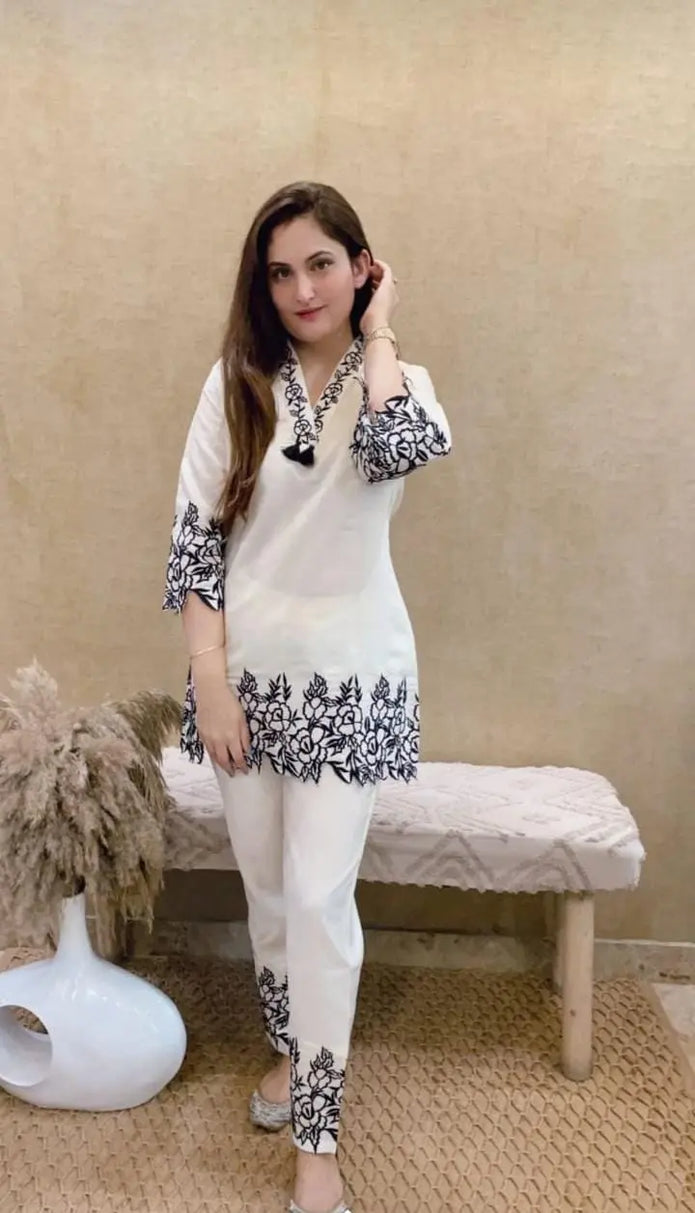white rayon co-ord set – light and comfortable for summer