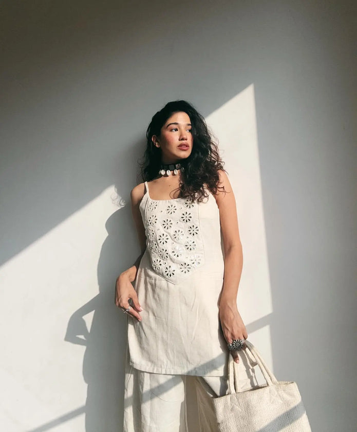 Summer cotton coord set with sleeveless short kurti – front view

