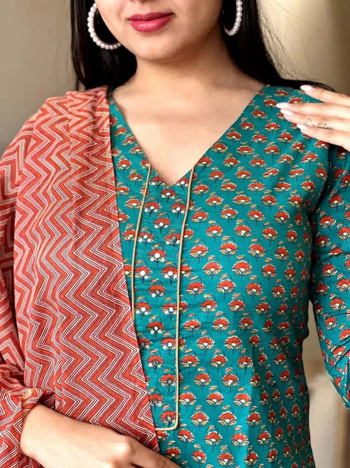Hand sequin cotton kurti set for warm weather


