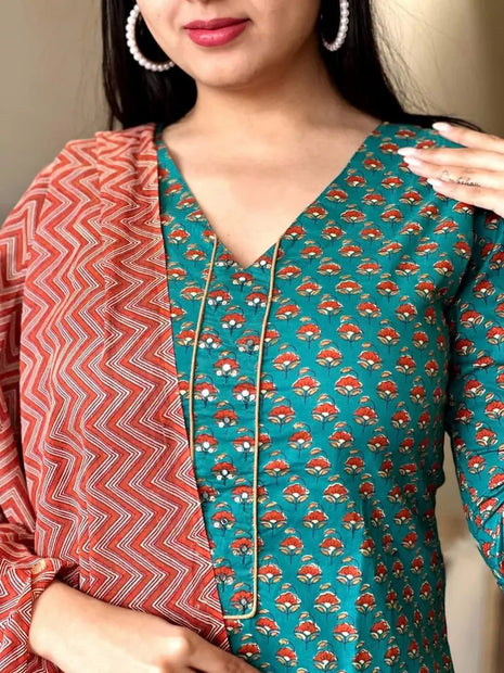 Hand sequin cotton kurti set for warm weather


