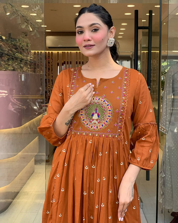 yoke embroidery and printed detail