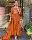Full flared cotton Anarkali suit with printed pant

