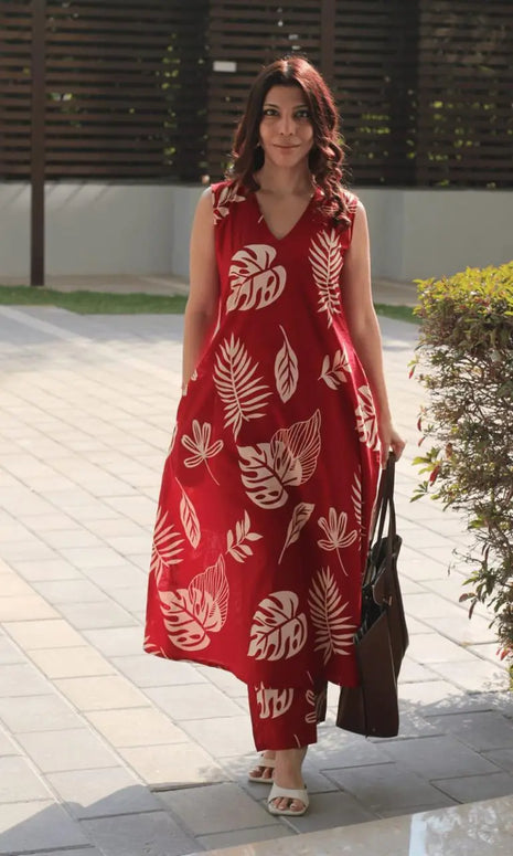 Tropical printed cotton kurti with matching pants

