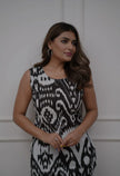 Close-up of printed sleeves on rayon kurti

