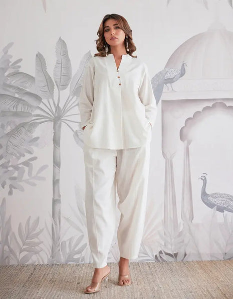Solid white cotton coord set for women

