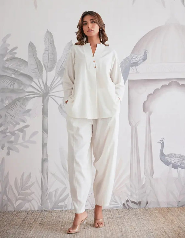 Solid white cotton coord set for women


