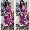 cotton A-line kurta set with floral hand block print
