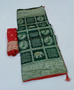 Green Zari Bandhej saree with matching blouse – elegant drape

