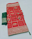 Zari Bandhej saree in Russian Dola fabric with contrast buti blouse

