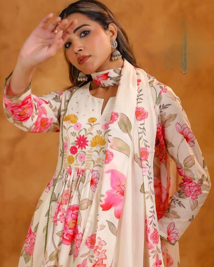 Embroidery close-up on Anarkali yoke and sleeves

