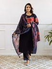 Front view of handcrafted cotton suit with printed dupatta

